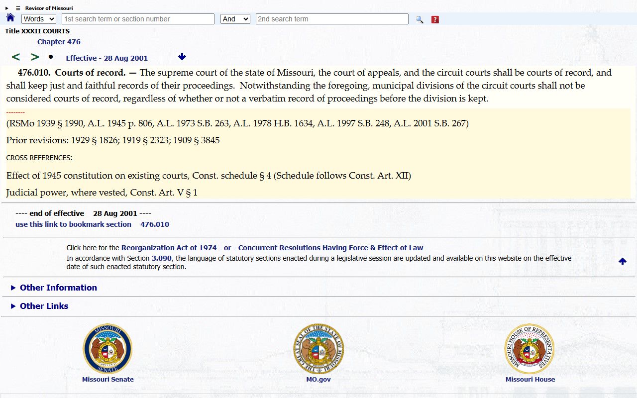 Webster County court dockets courts of record statute