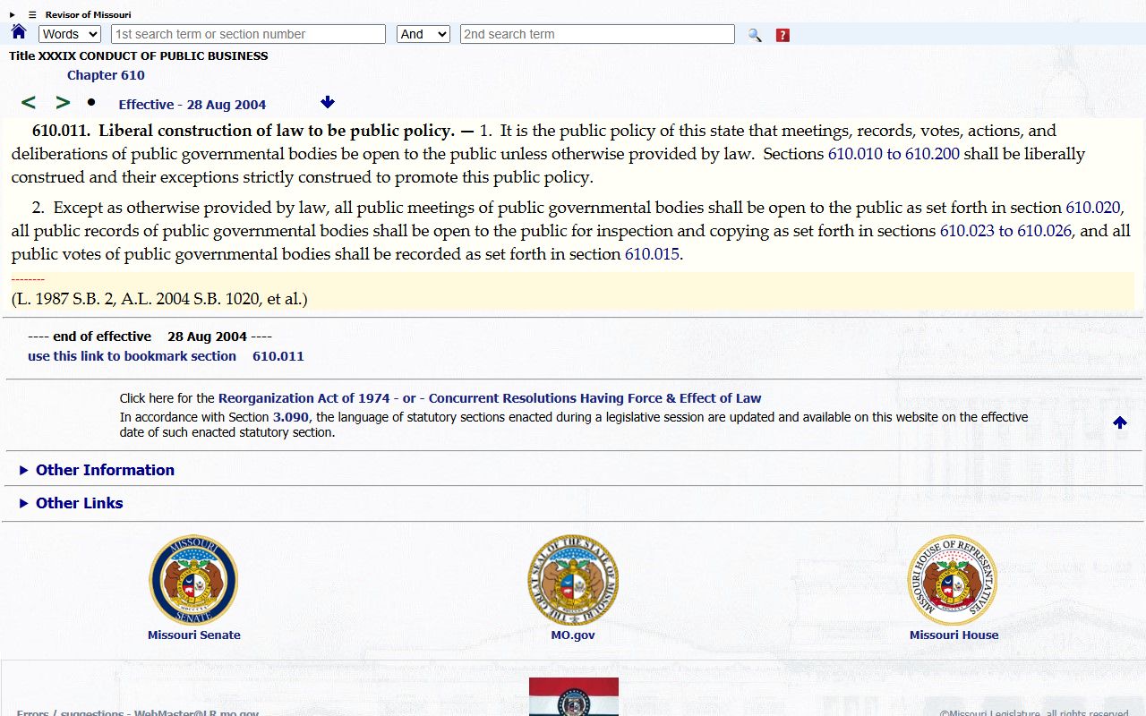 Webster County court records Missouri Sunshine Law source