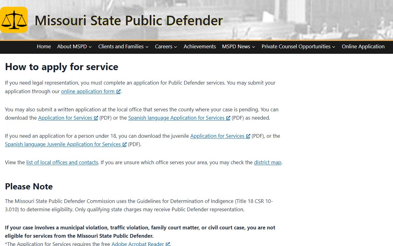 Webster County criminal court records Public Defender application process