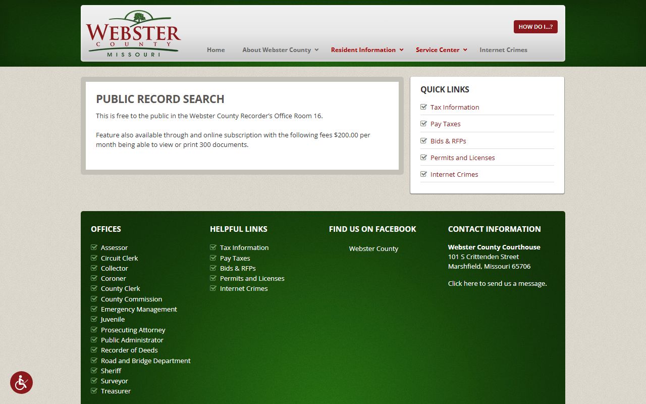 Webster County Court public record search access