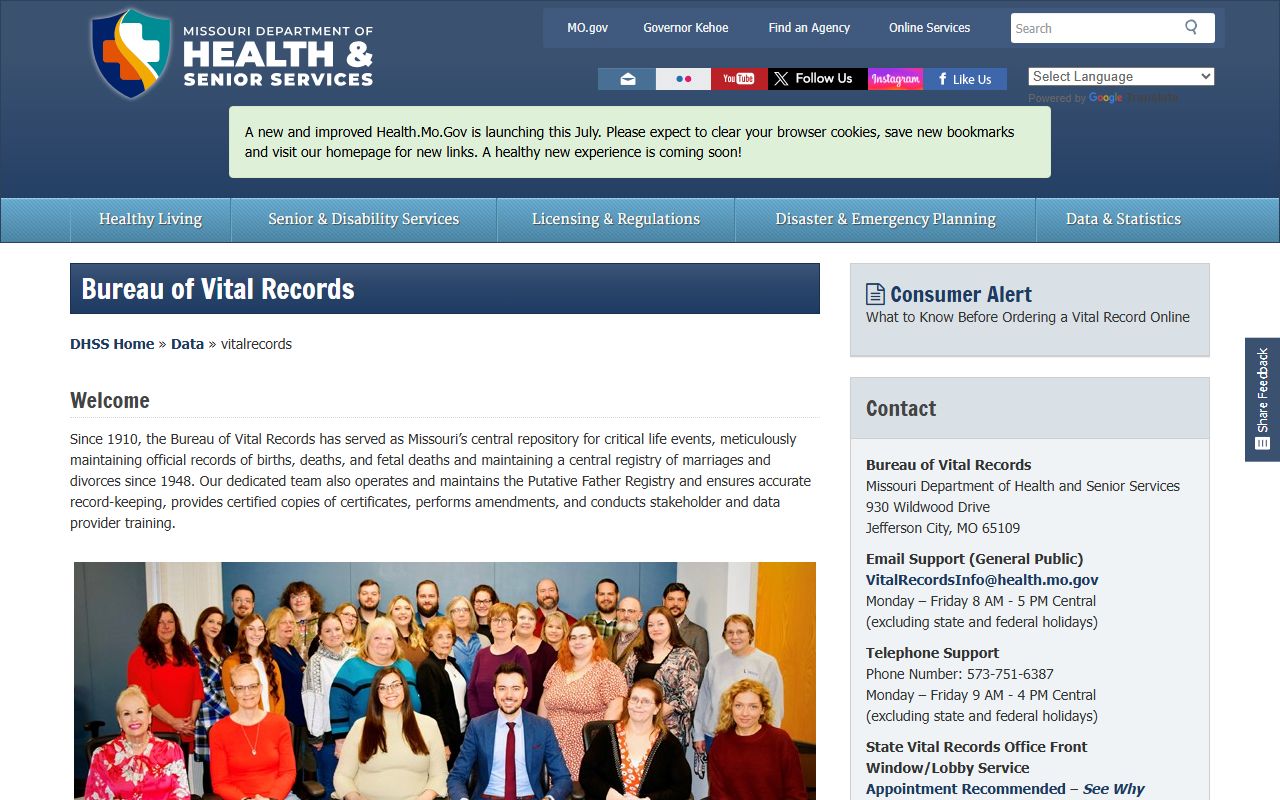 Webster County marriage divorce records Missouri Bureau of Vital Records