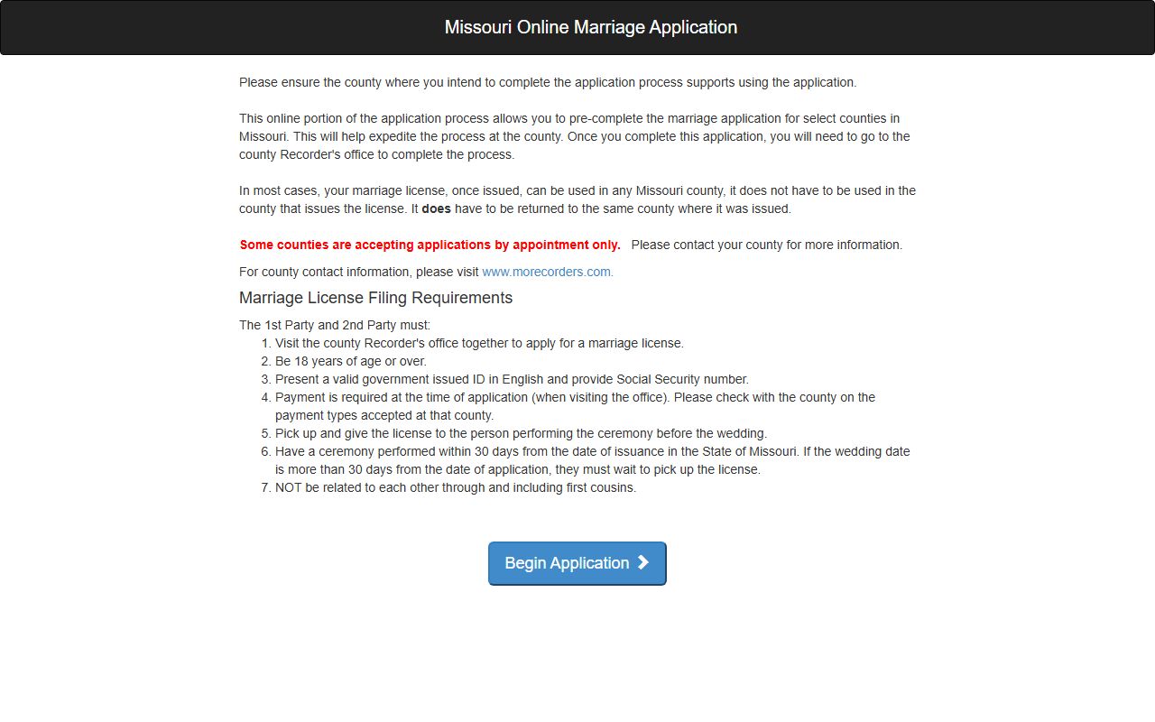 Webster County marriage records Missouri online marriage pre-application